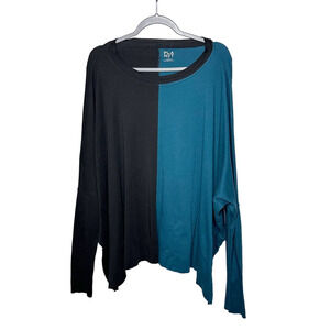 Planet Women Asymmetrical Pima Cotton Boxy T-Shirt Admiral Blue Black 3/4 Sleeve